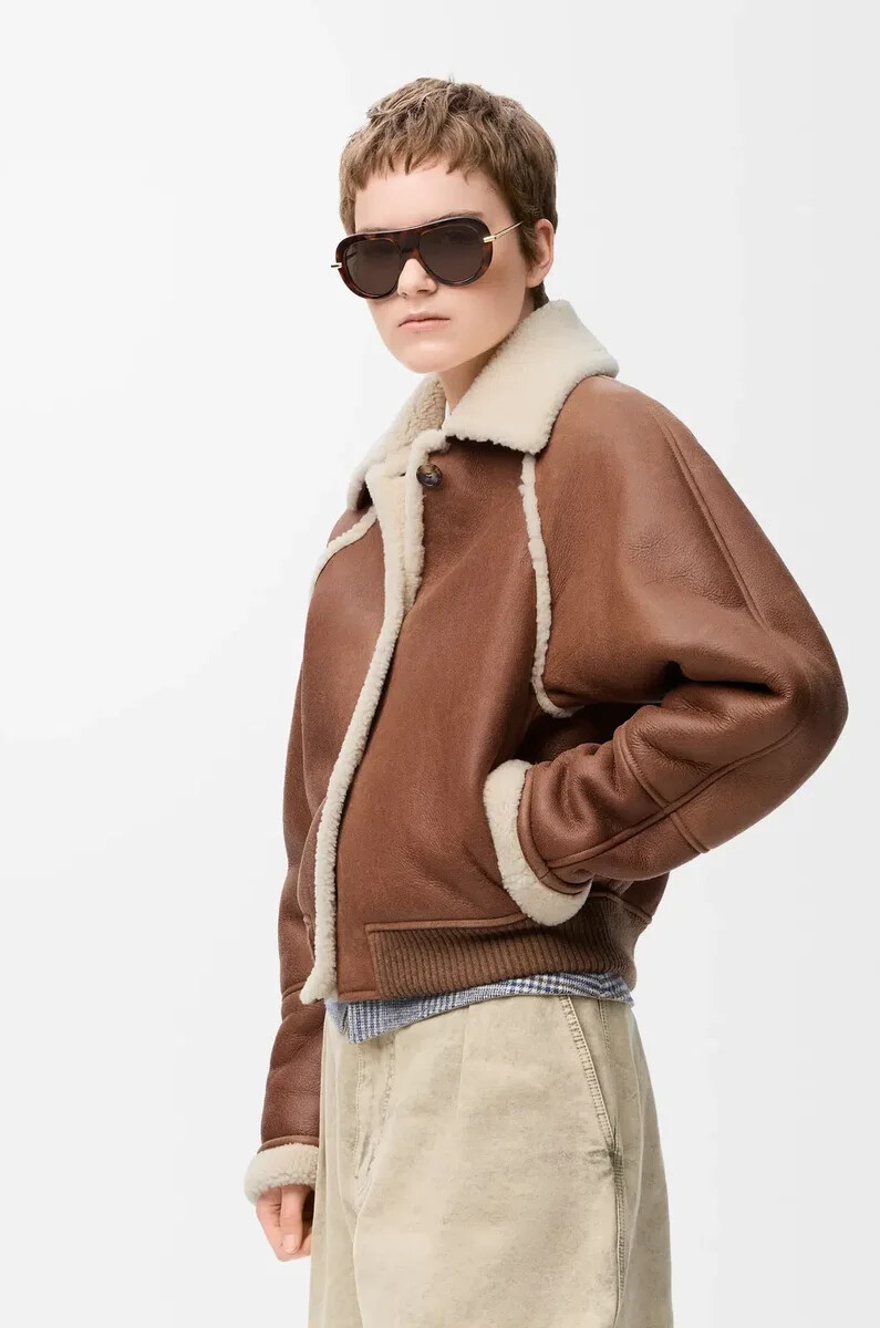giubbotto bomber in montone marrone
