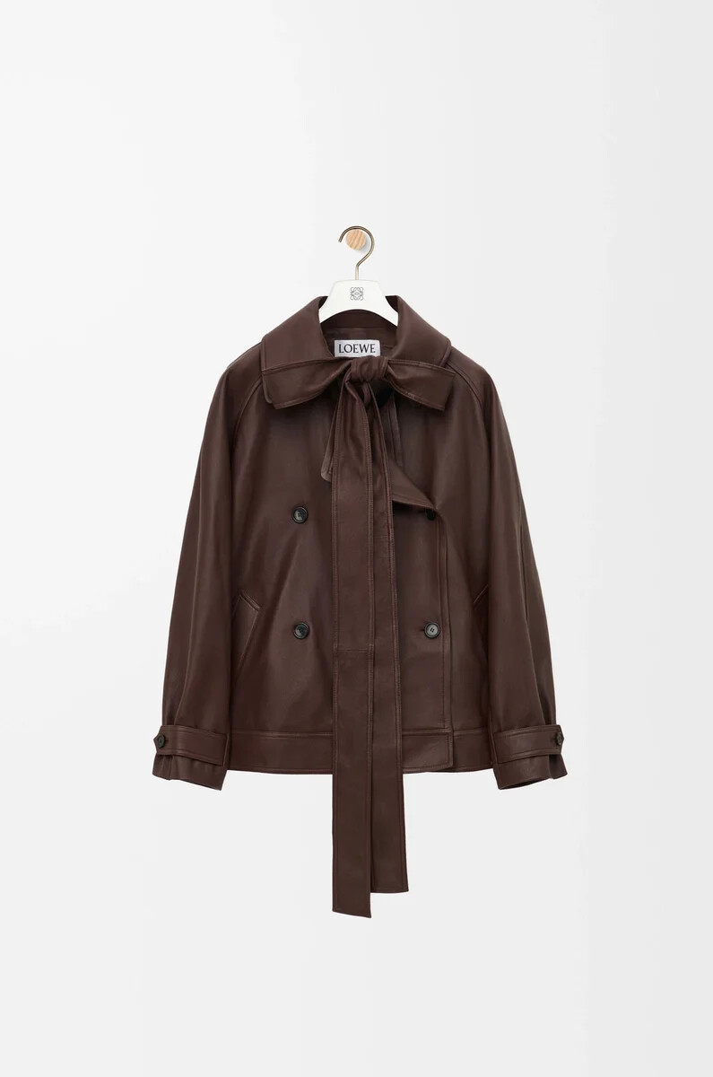 giacca con fiocco in nappa di agnello dark chocolate