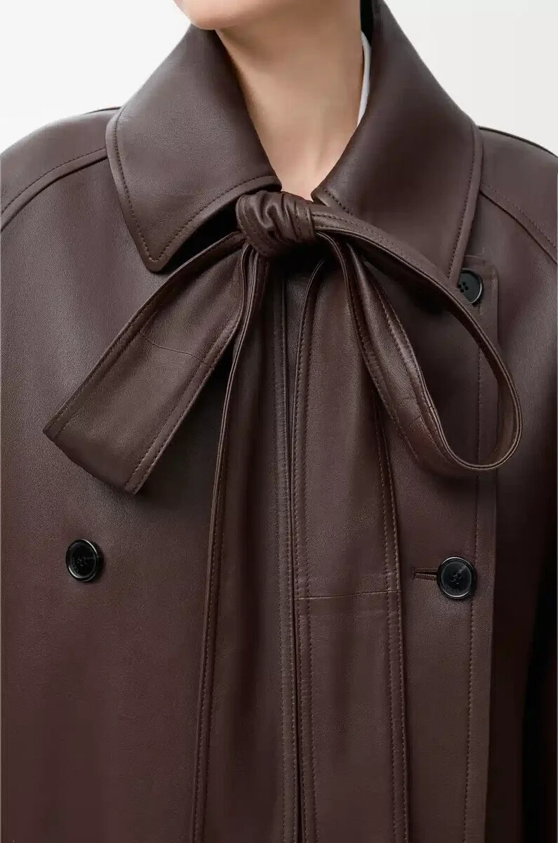 giacca con fiocco in nappa di agnello dark chocolate