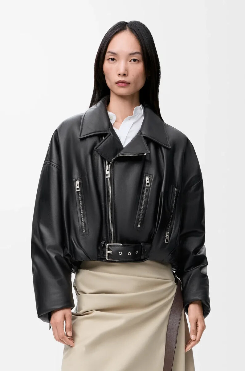 giacca biker in nappa di agnello nero