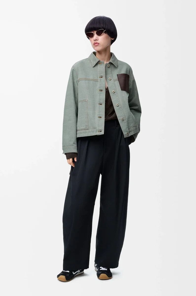 giacca da lavoro in denim verde kaki
