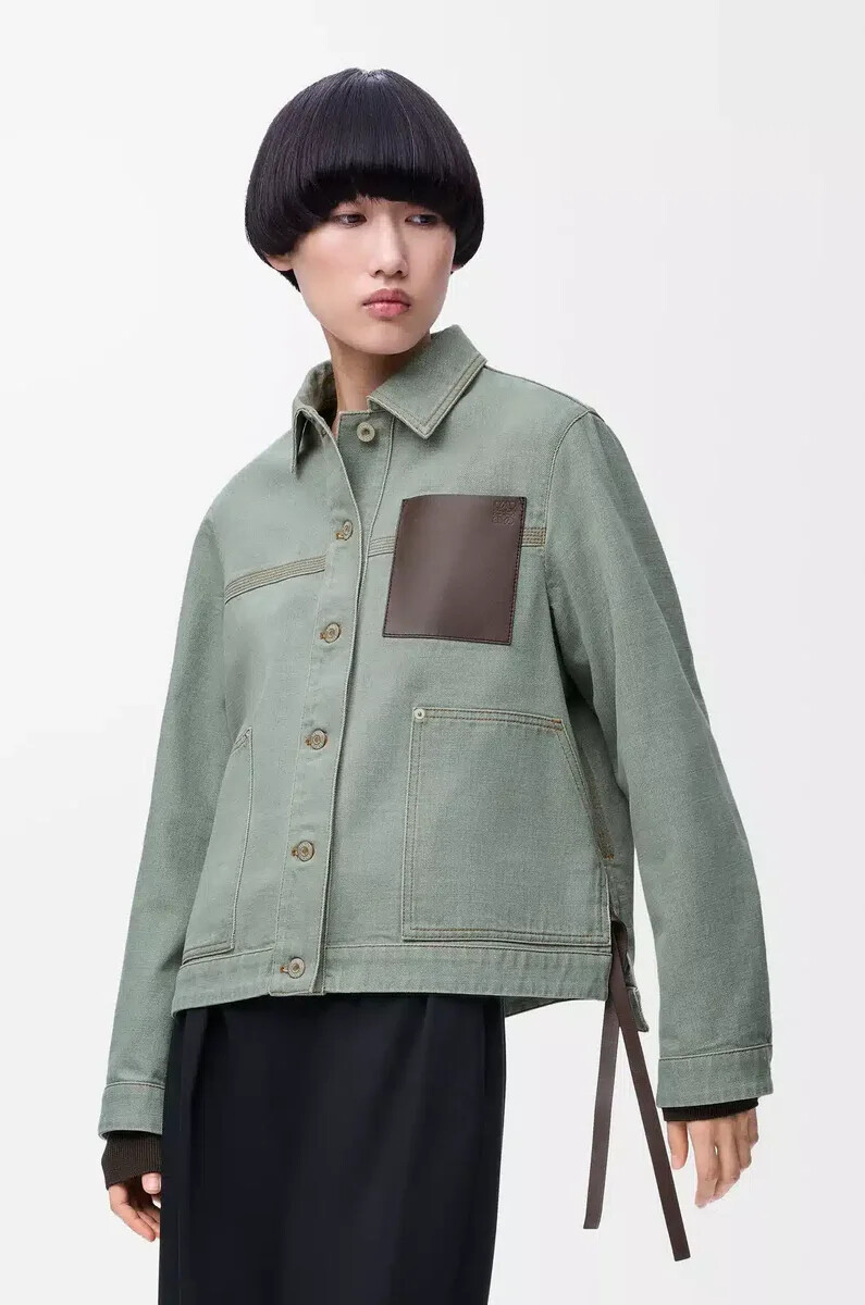 giacca da lavoro in denim verde kaki