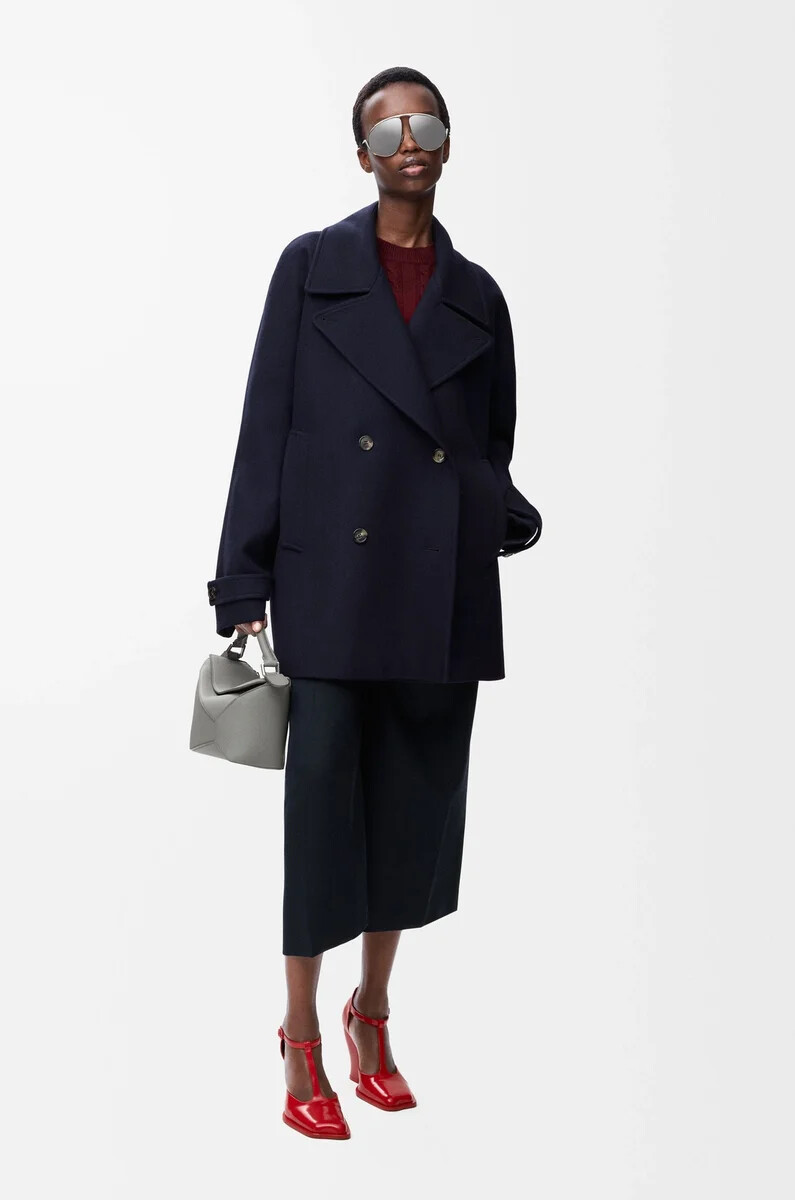 cappotto in misto lana blu navy