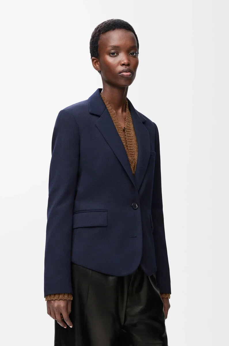 giacca sartoriale in lana blu navy