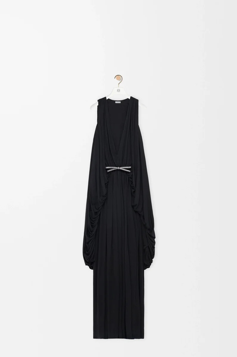 abito drappeggiato in seta nero