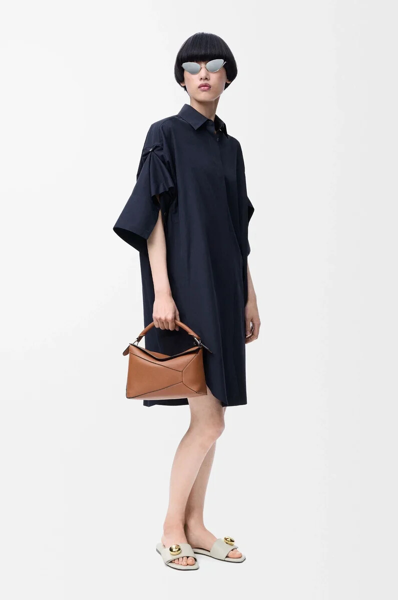 abito camicia in cotone blu navy