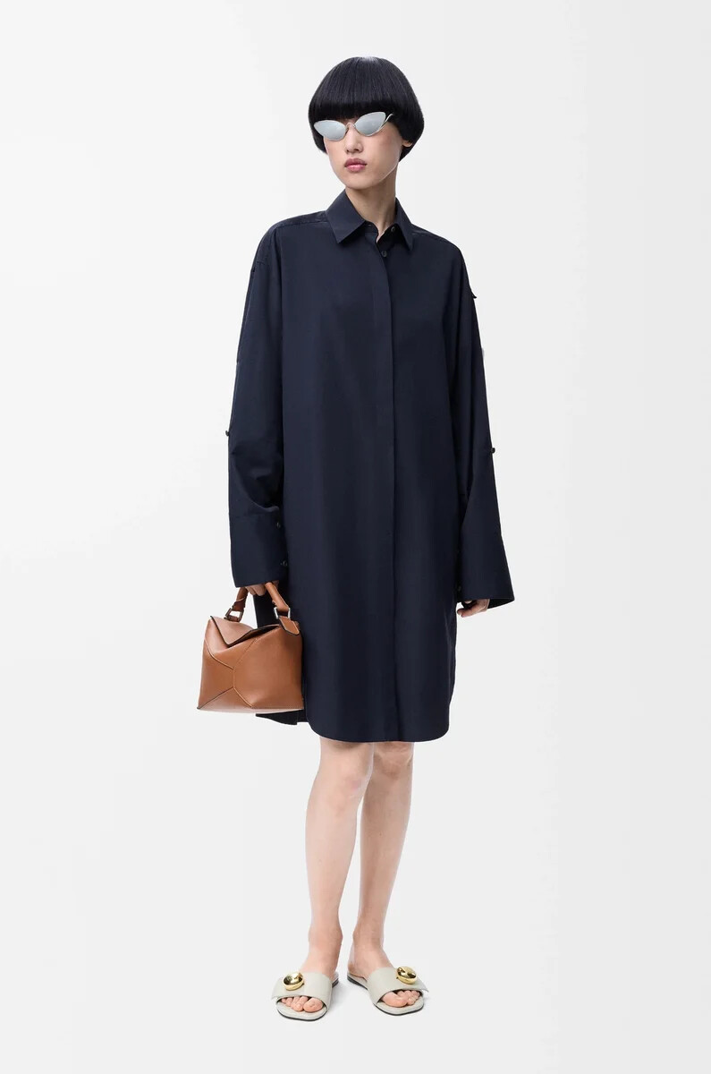 abito camicia in cotone blu navy