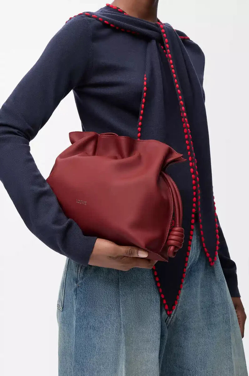 clutch flamenco media in vitello nappa rosso bruciato