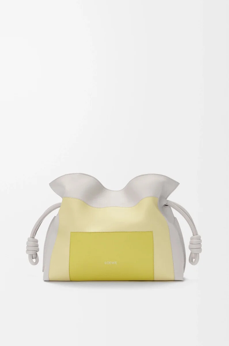 clutch flamenco media in nappa di vitello grigio chiarocitrino chiaro