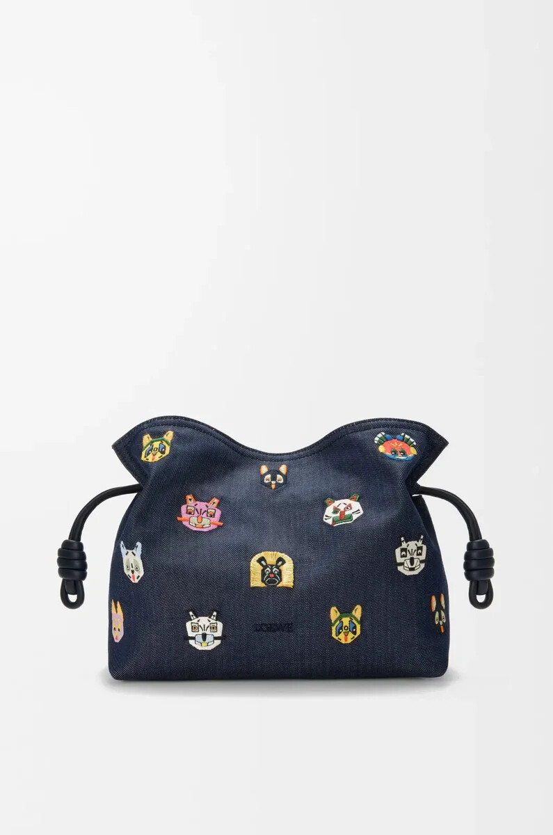 clutch flamenco media cats in denim ricamato blu