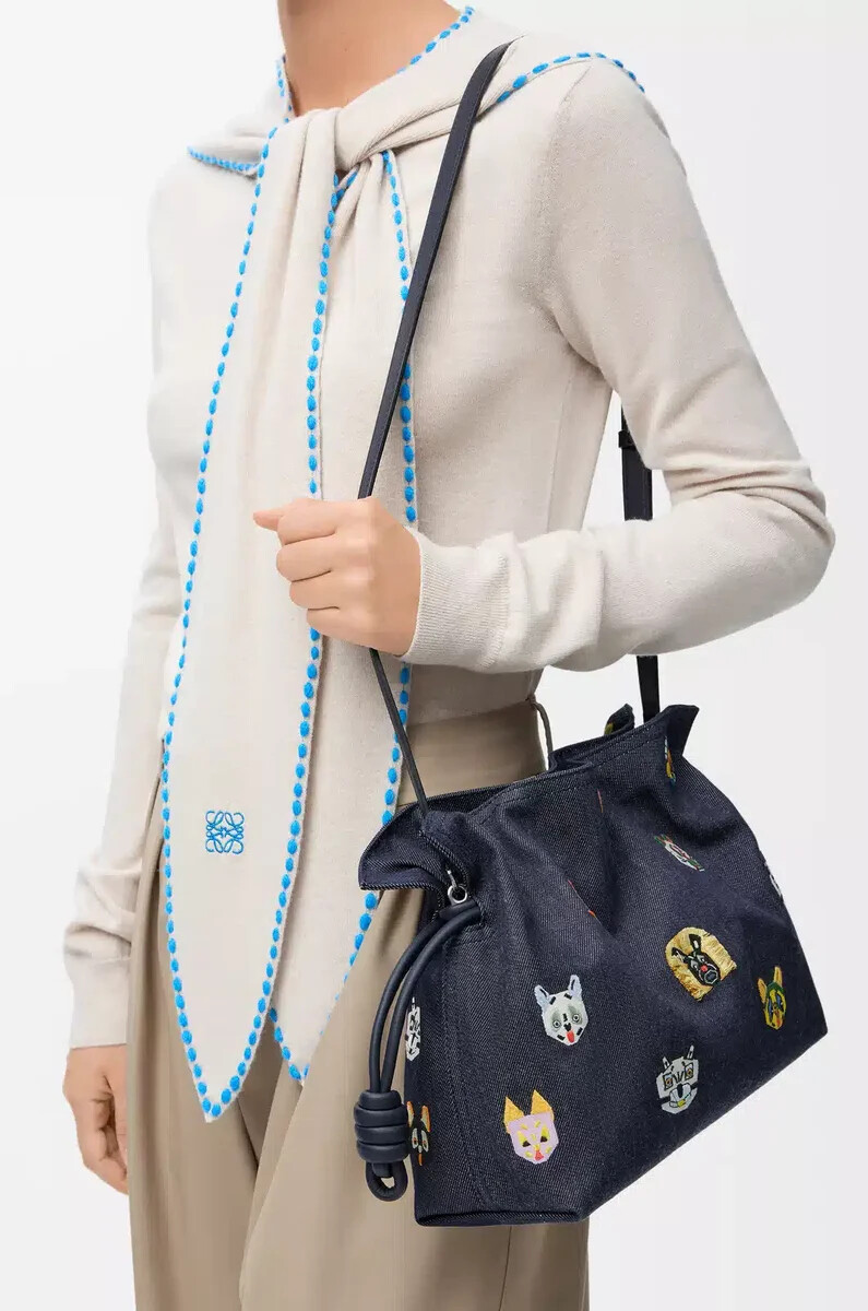 clutch flamenco media cats in denim ricamato blu