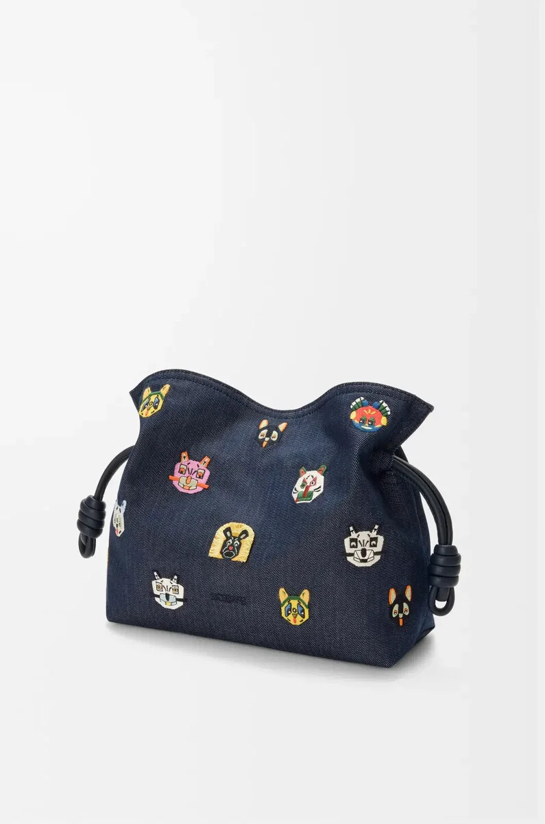 clutch flamenco media cats in denim ricamato blu