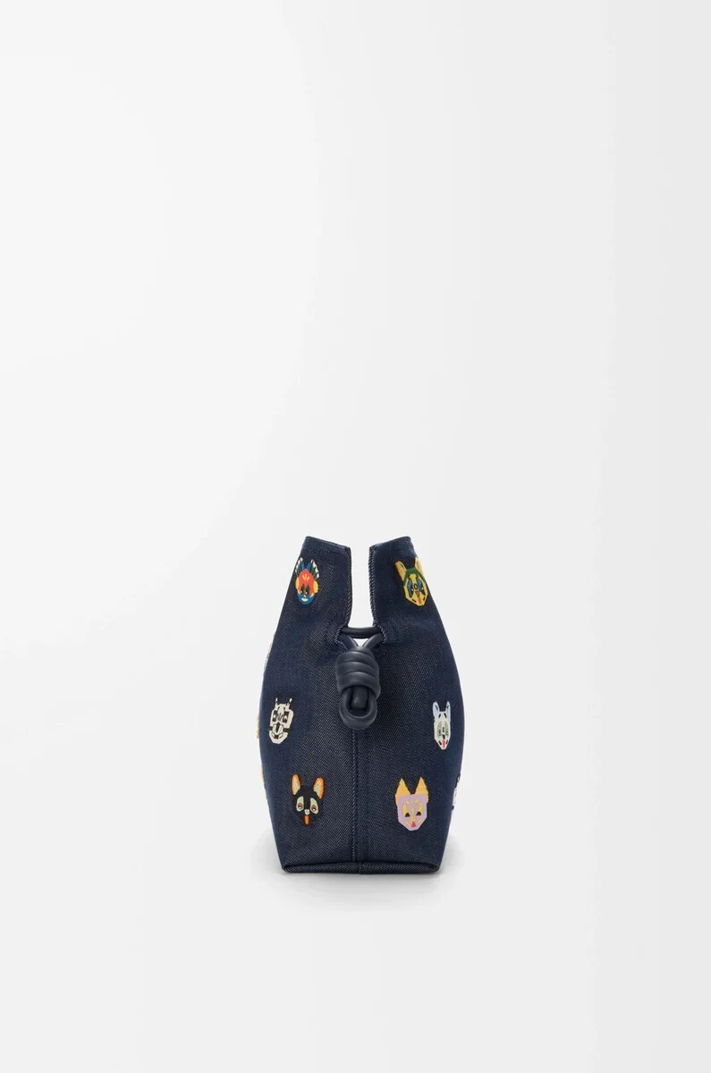 clutch flamenco media cats in denim ricamato blu