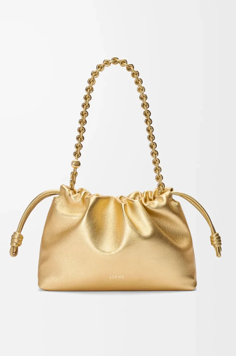 borsa flamenco media in pelle di agnello laminata oro