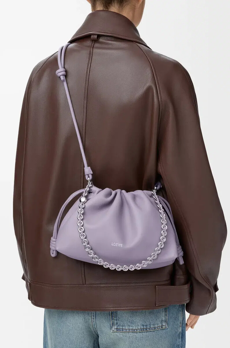 borsa flamenco media in morbida nappa di agnello color malva sporco
