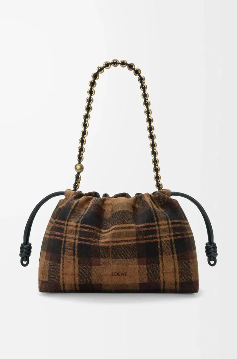 borsa flamenco media in camoscio tartan color cuoionero