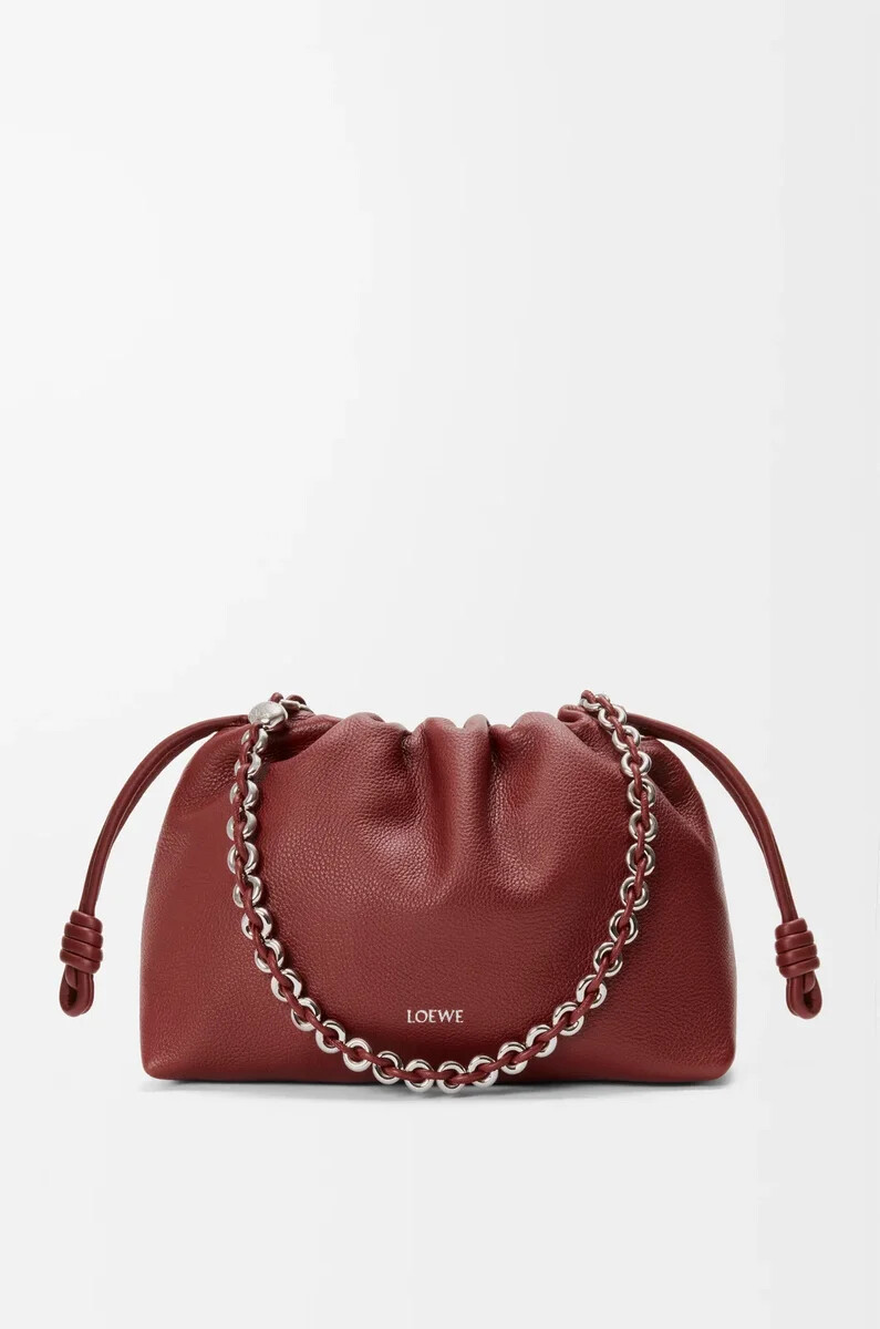 borsa flamenco media in pelle di vitello grana fine color mogano
