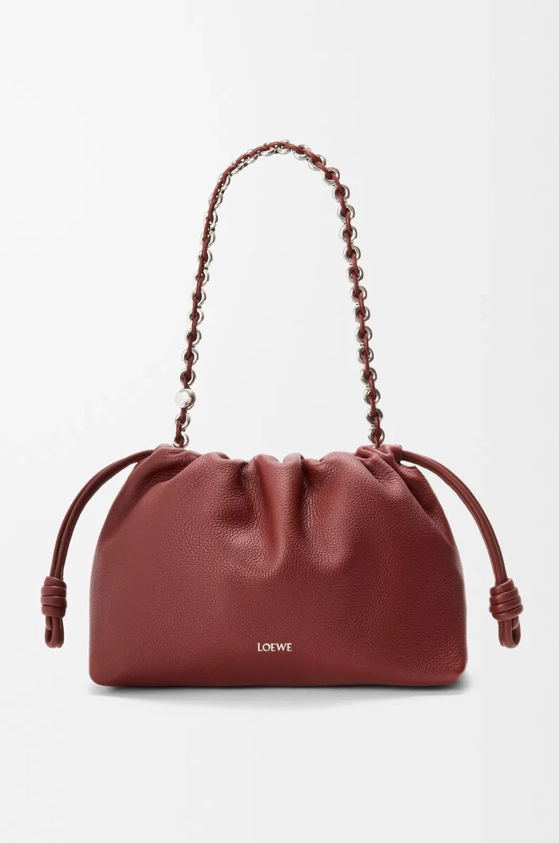 borsa flamenco media in pelle di vitello grana fine color mogano