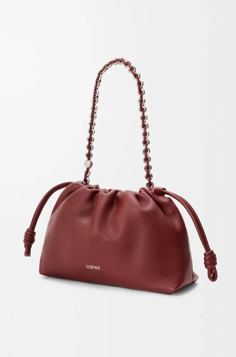 borsa flamenco media in pelle di vitello grana fine color mogano
