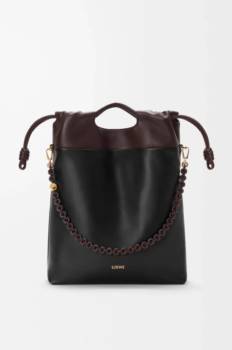 borsa tote flamenco in morbida nappa di agnello nerocastagna scuro