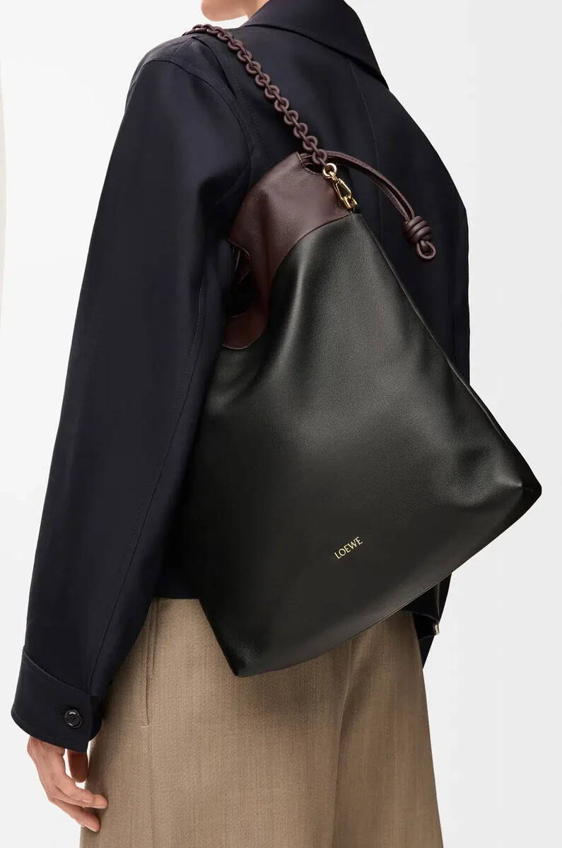 borsa tote flamenco in morbida nappa di agnello nerocastagna scuro