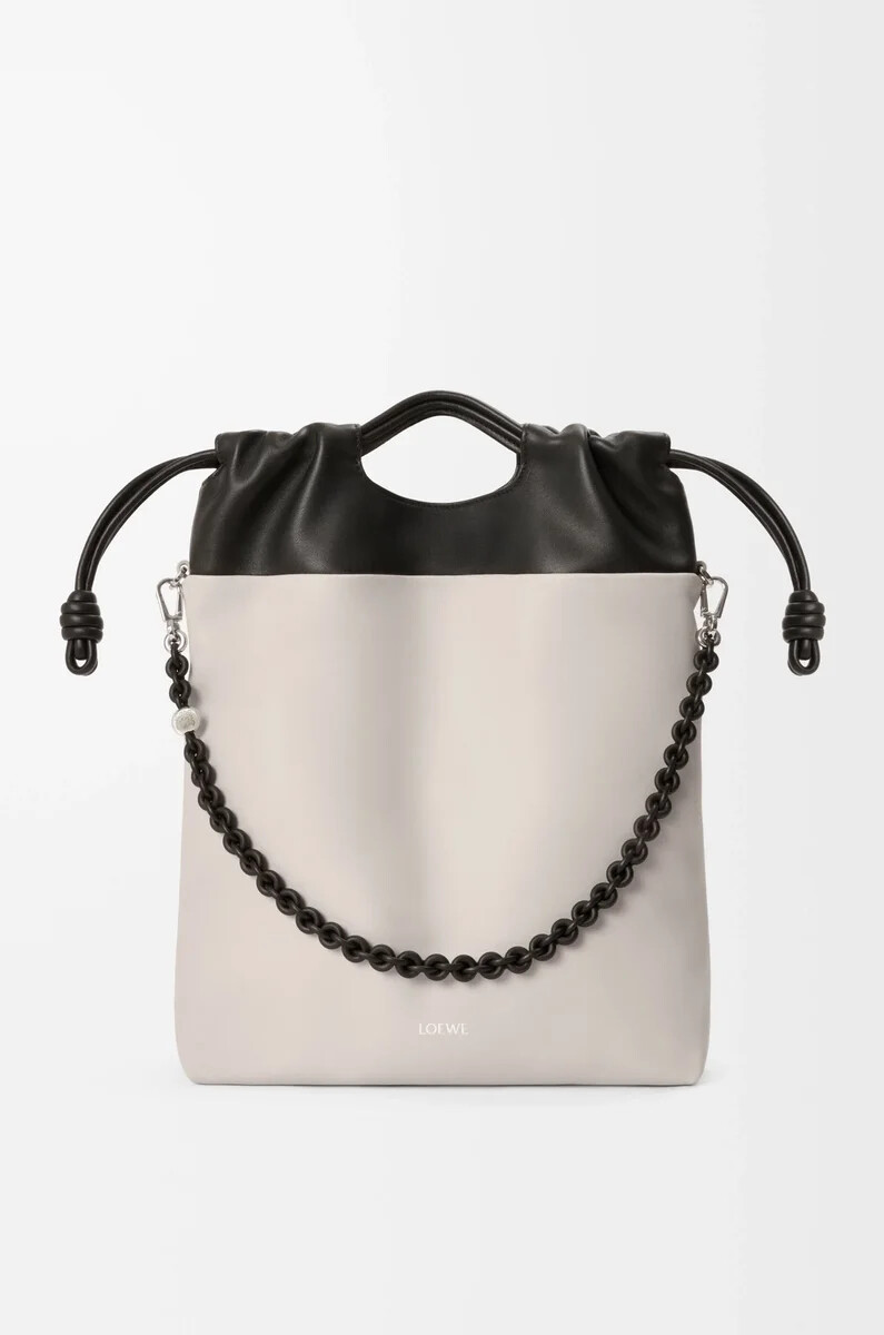 borsa tote flamenco in morbida nappa di agnello light ghostnero