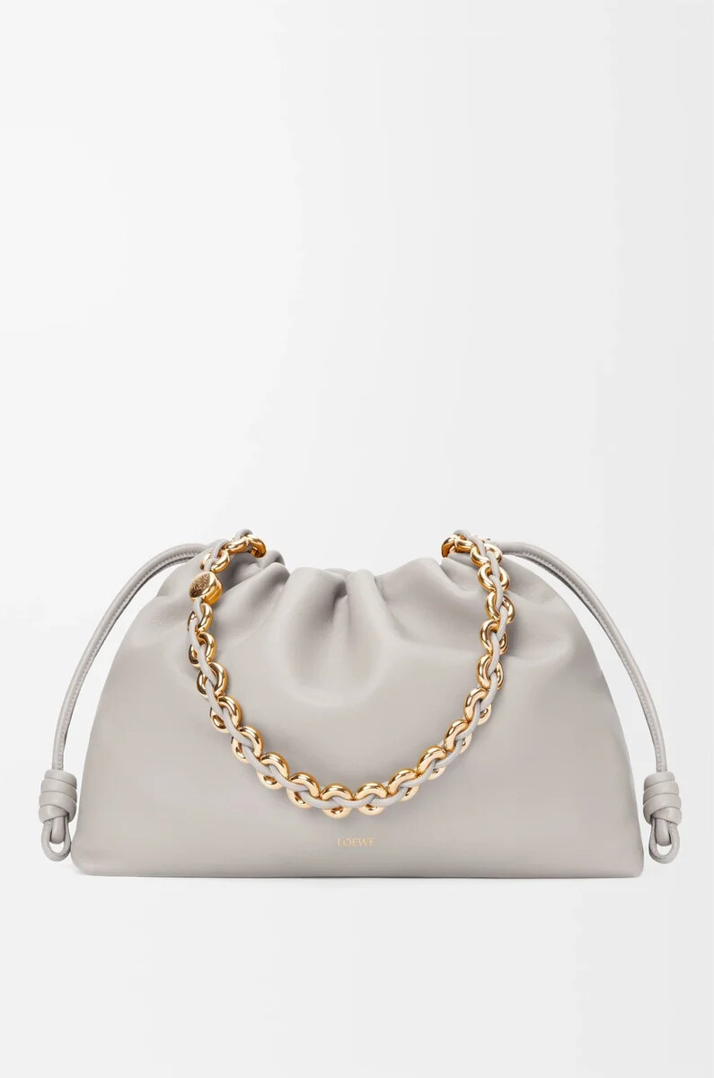 borsa flamenco grande in morbida nappa di agnello shell grey