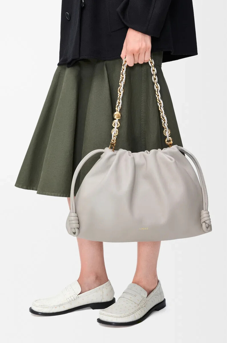 borsa flamenco grande in morbida nappa di agnello shell grey