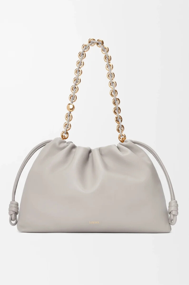borsa flamenco grande in morbida nappa di agnello shell grey