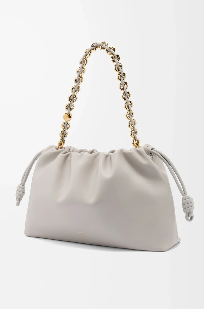 borsa flamenco grande in morbida nappa di agnello shell grey