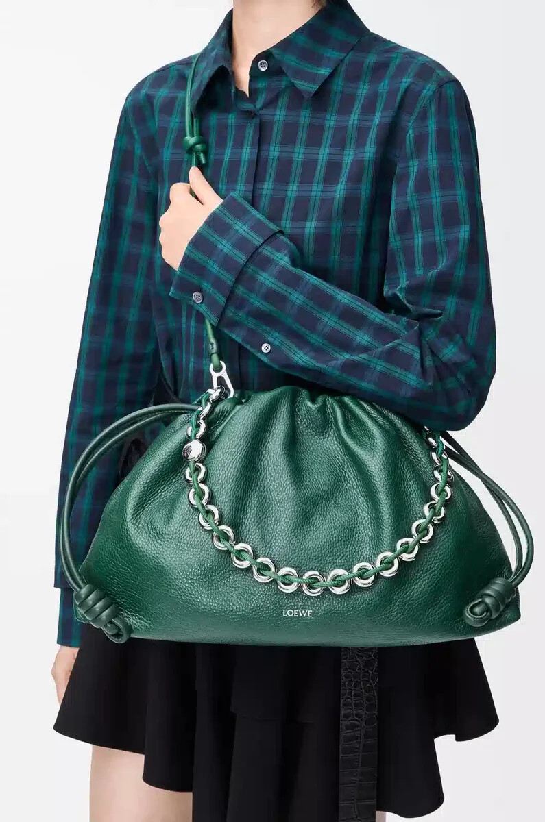 borsa flamenco grande in pelle di daino evergreen