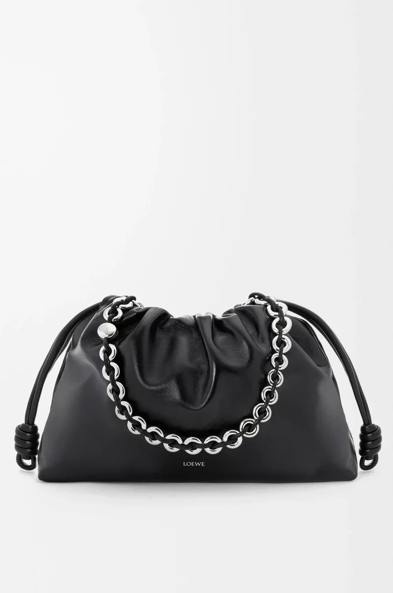 borsa flamenco grande in nappa di agnello verniciata nero