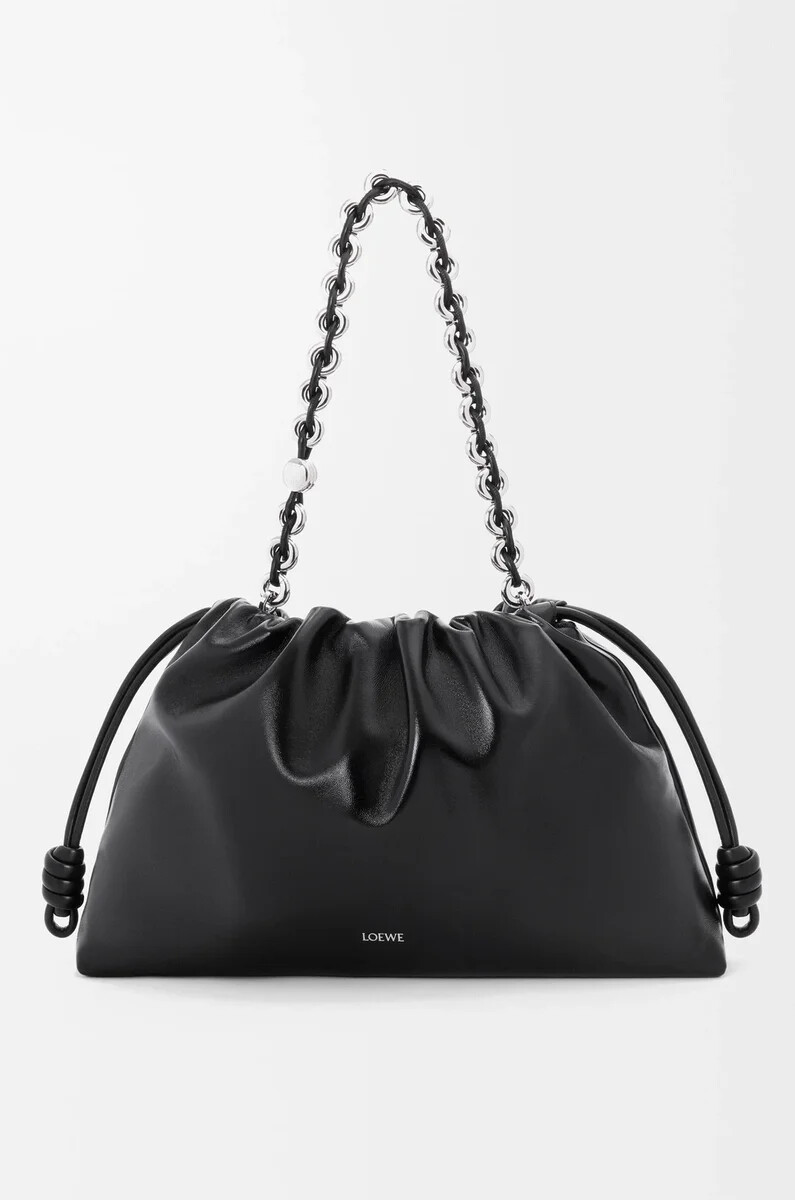 borsa flamenco grande in nappa di agnello verniciata nero