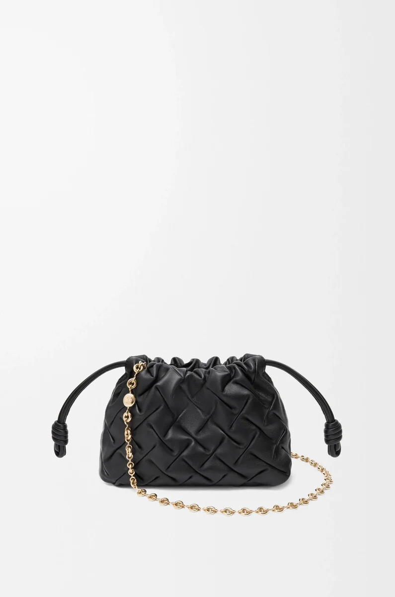 mini borsa flamenco in vitello nappa pizzicato nero