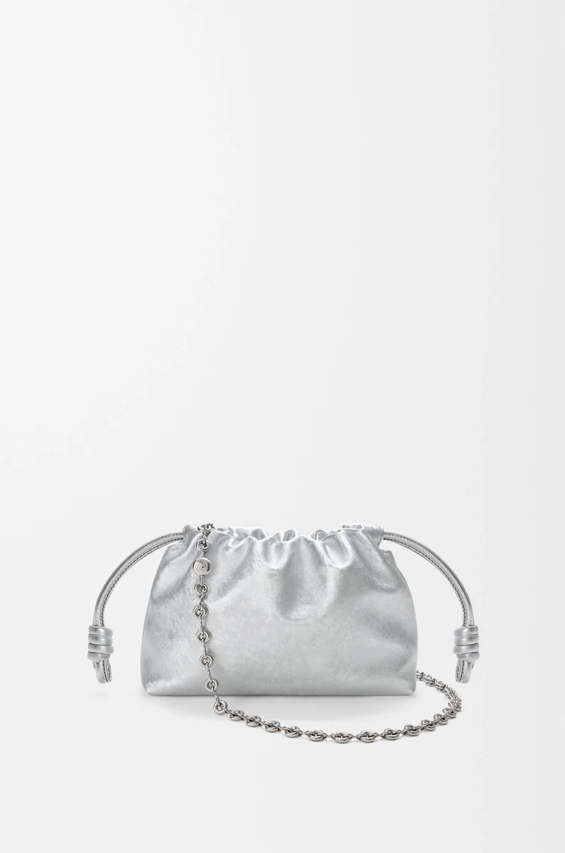 mini borsa flamenco in vitello stampato moiré argento