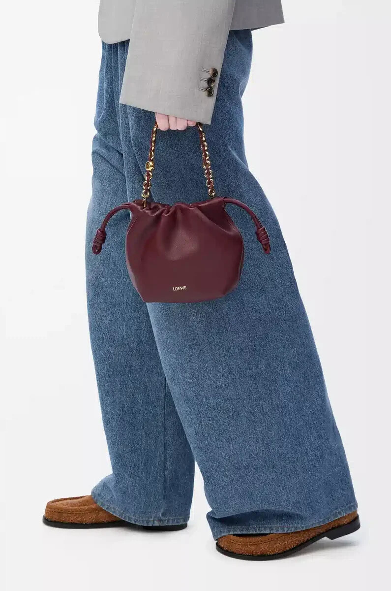 mini borsa flamenco in morbida nappa di agnello color borgogna scuro