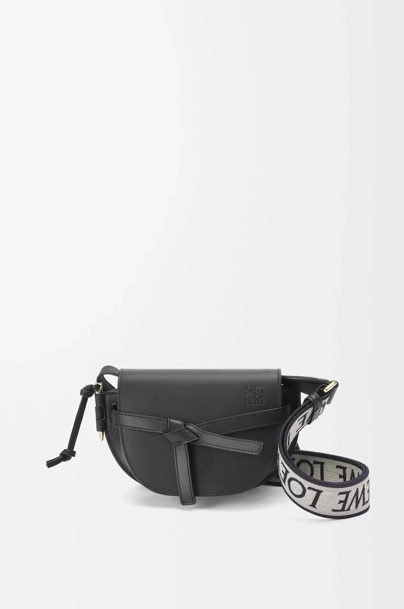 borsa mini gate dual in morbida pelle di vitello e jacquard nero