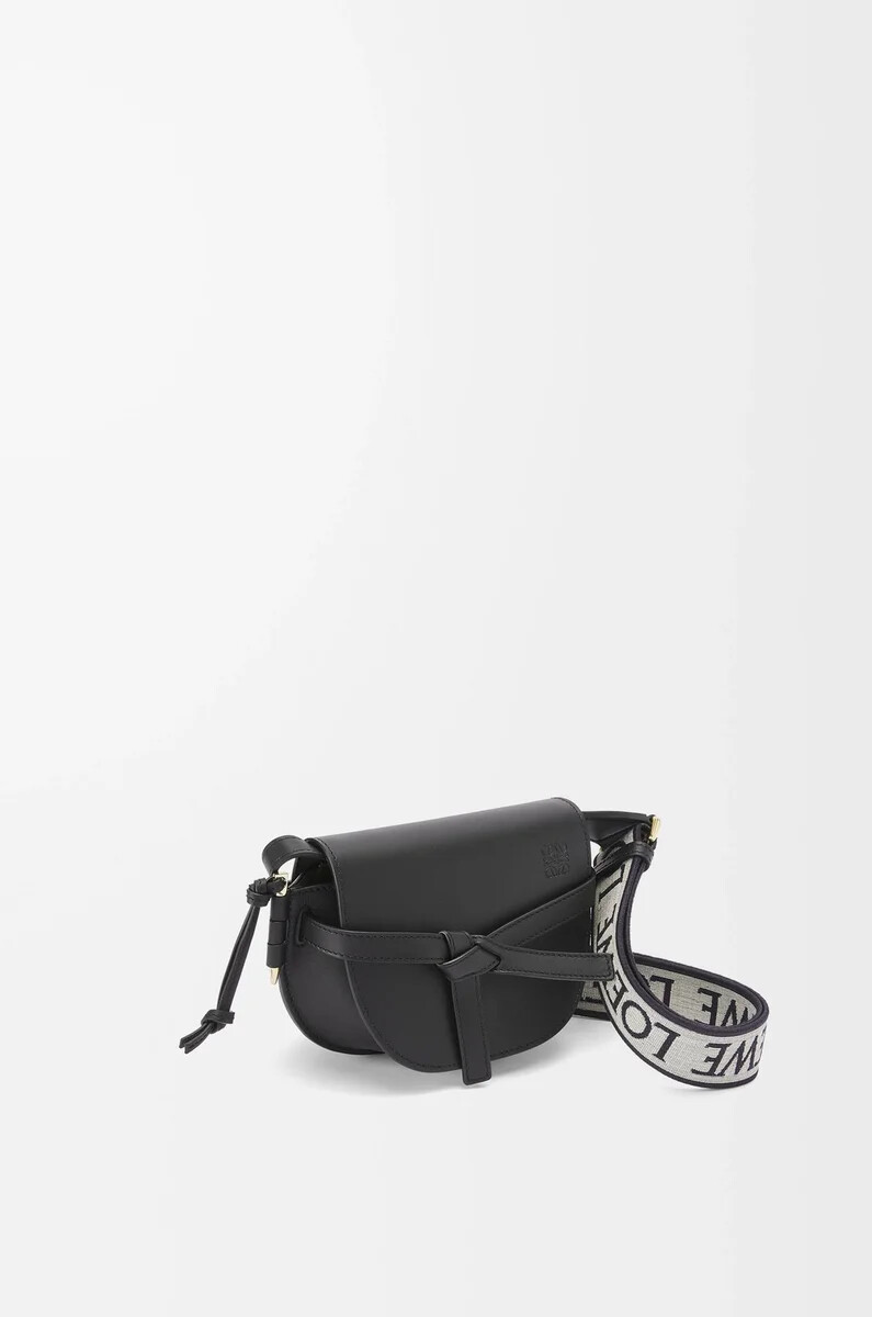 borsa mini gate dual in morbida pelle di vitello e jacquard nero