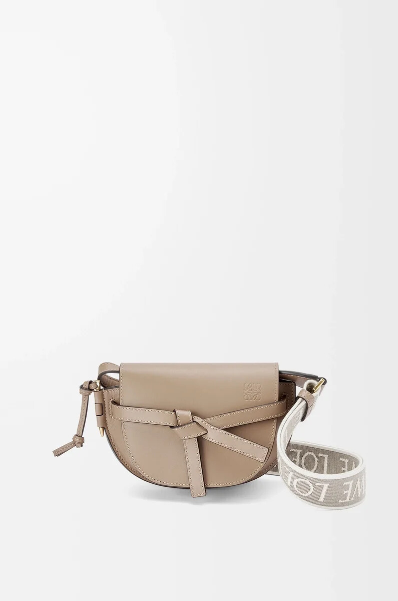 borsa mini gate dual in morbida pelle di vitello e jacquard sabbia