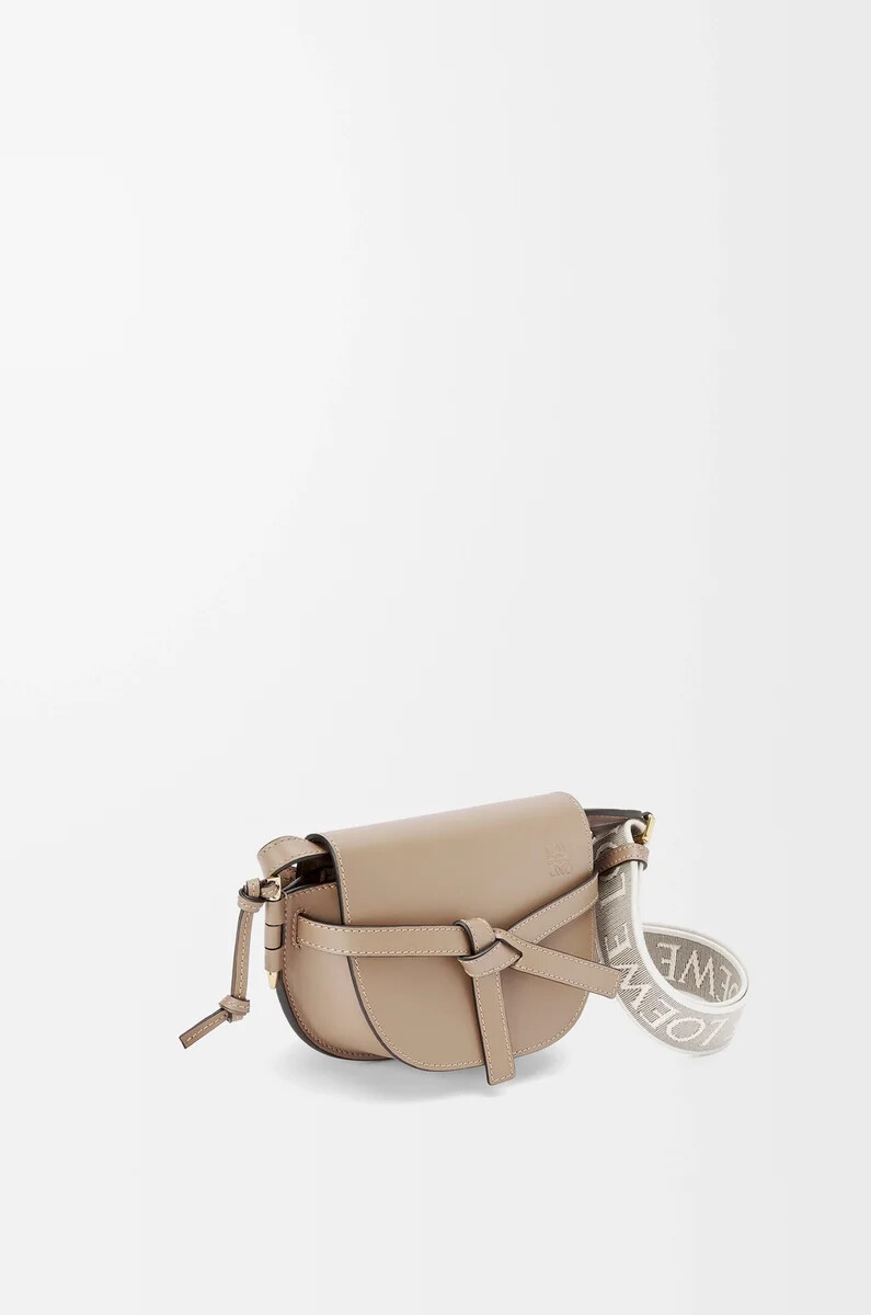 borsa mini gate dual in morbida pelle di vitello e jacquard sabbia