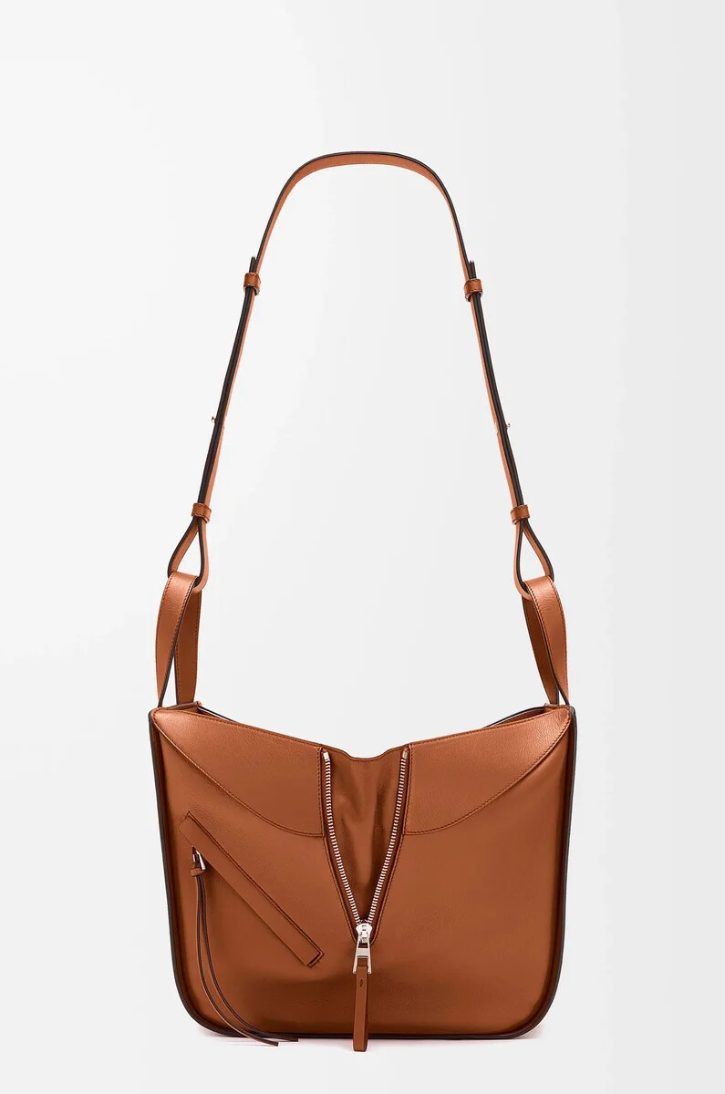 borsa hammock piccola in pelle di vitello classica color marrone chiaro