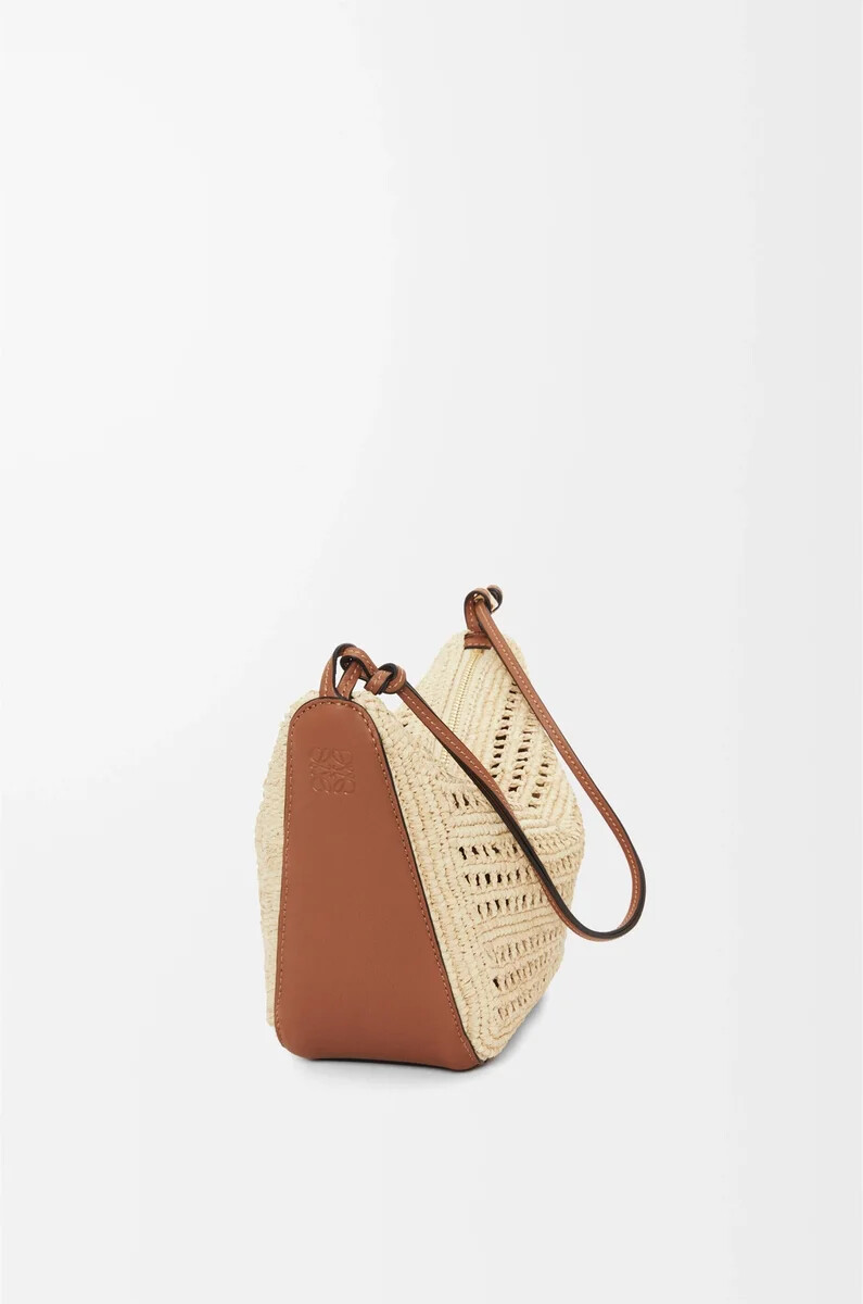 mini hammock hobo in rafia e pelle di vitello tannaturale