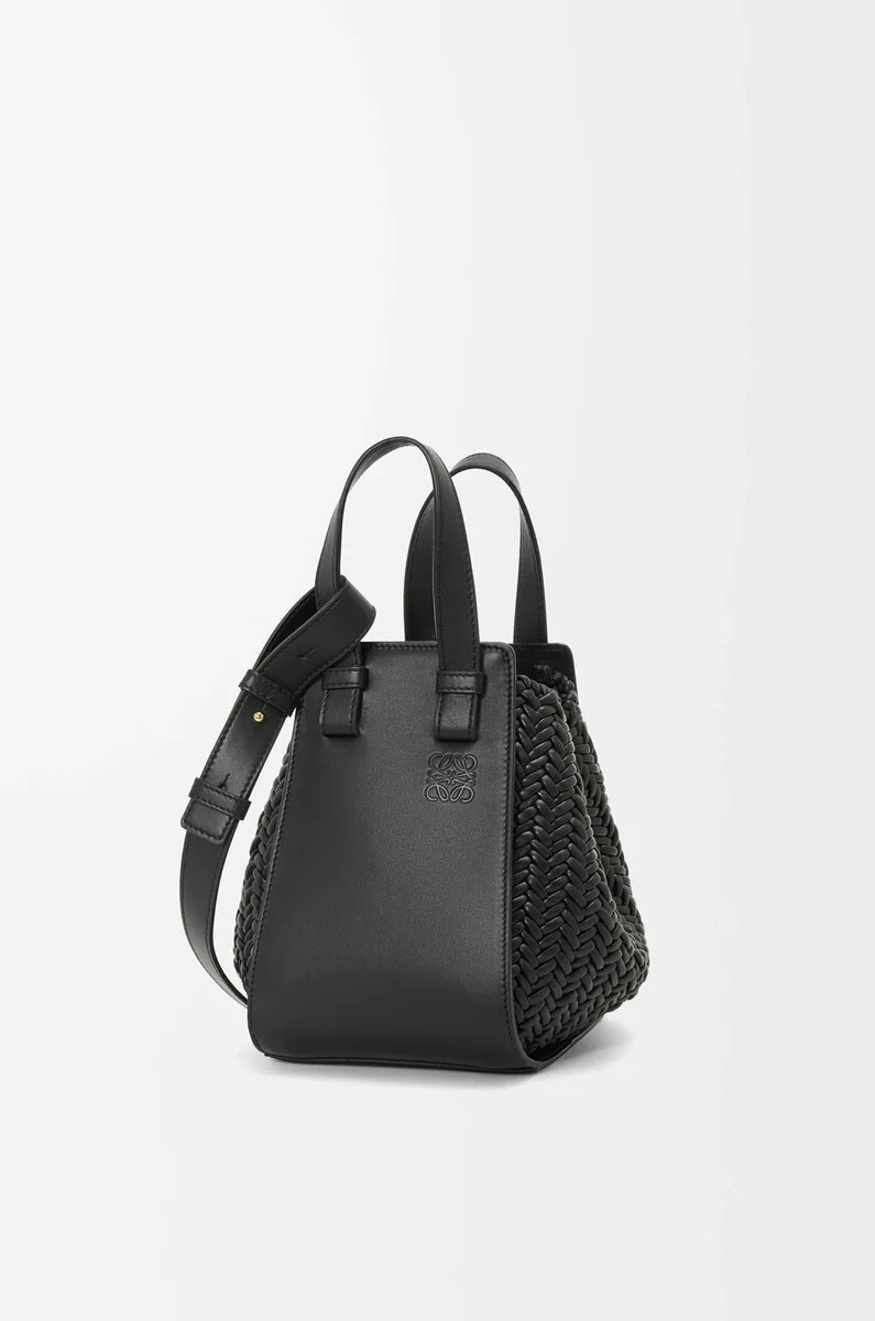 borsa hammock compatta in pelle di vitello nera