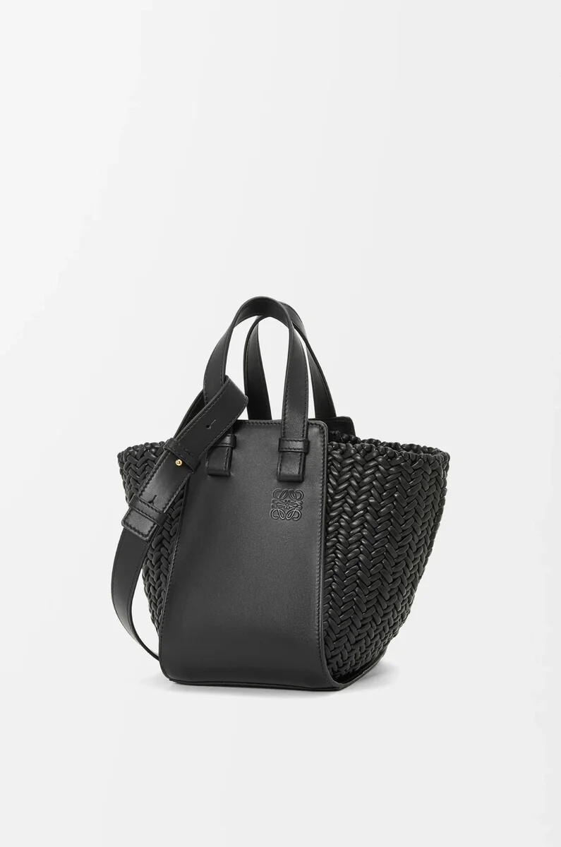 borsa hammock compatta in pelle di vitello nera