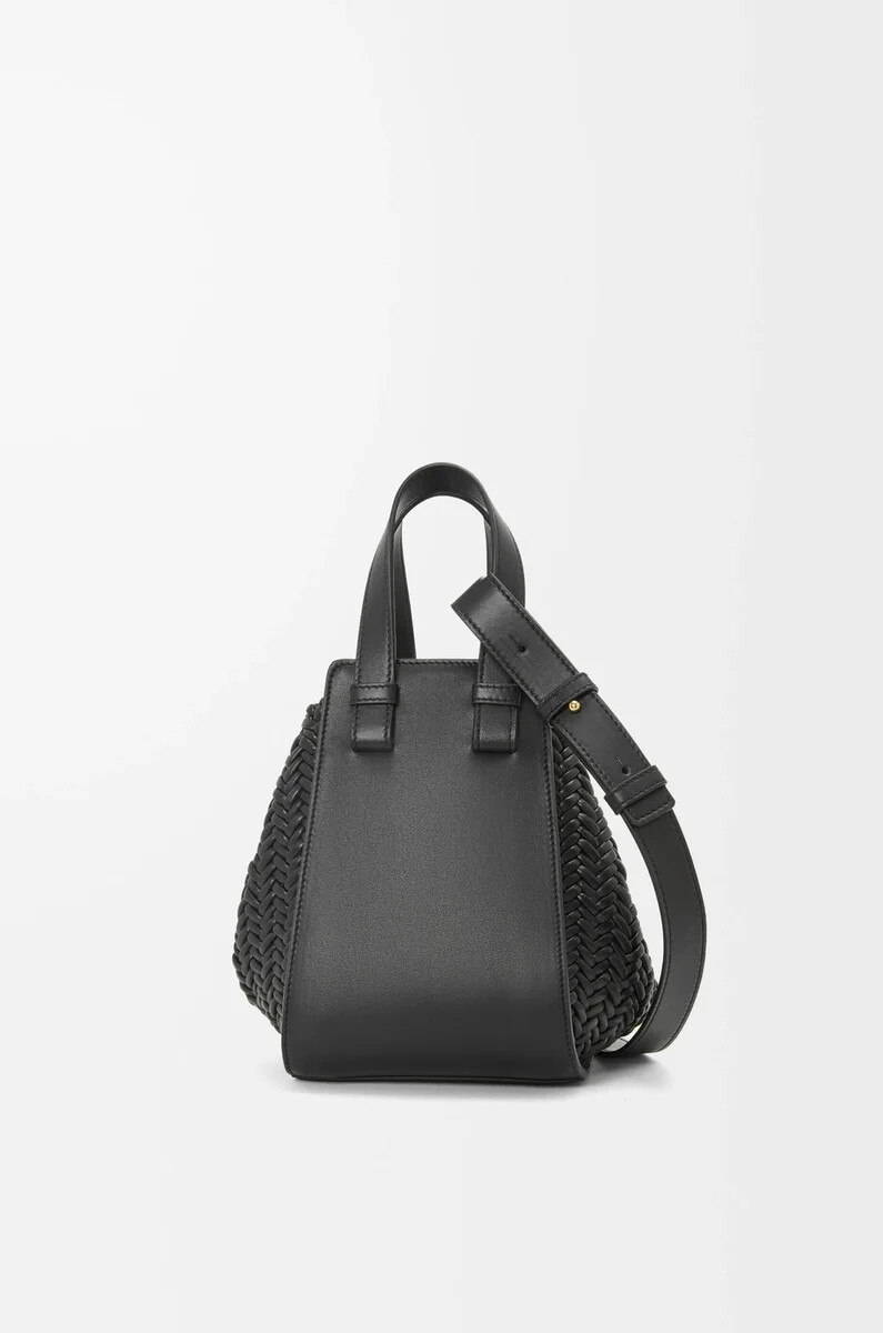 borsa hammock compatta in pelle di vitello nera