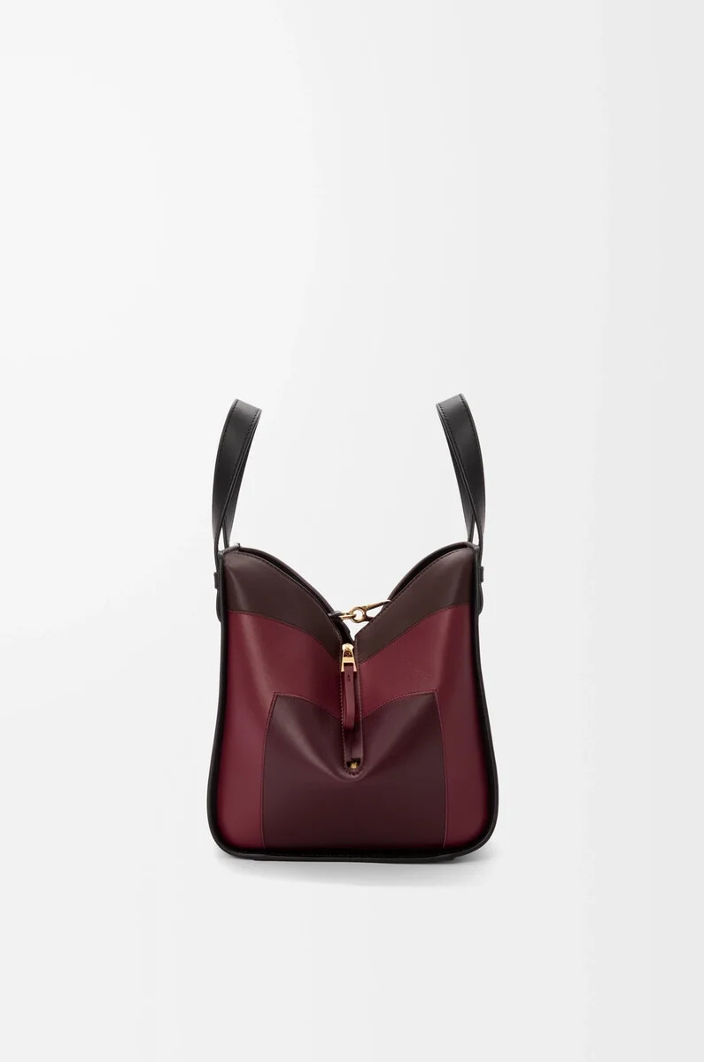 borsa hammock compatta in pelle di vitello nappa neroborgogna