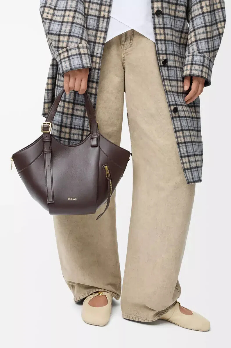 borsa hammock flip in pelle di vitello classica dark chestnut
