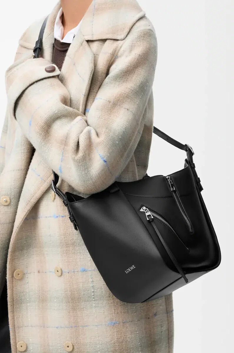 borsa hammock flip in pelle di vitello classica nera