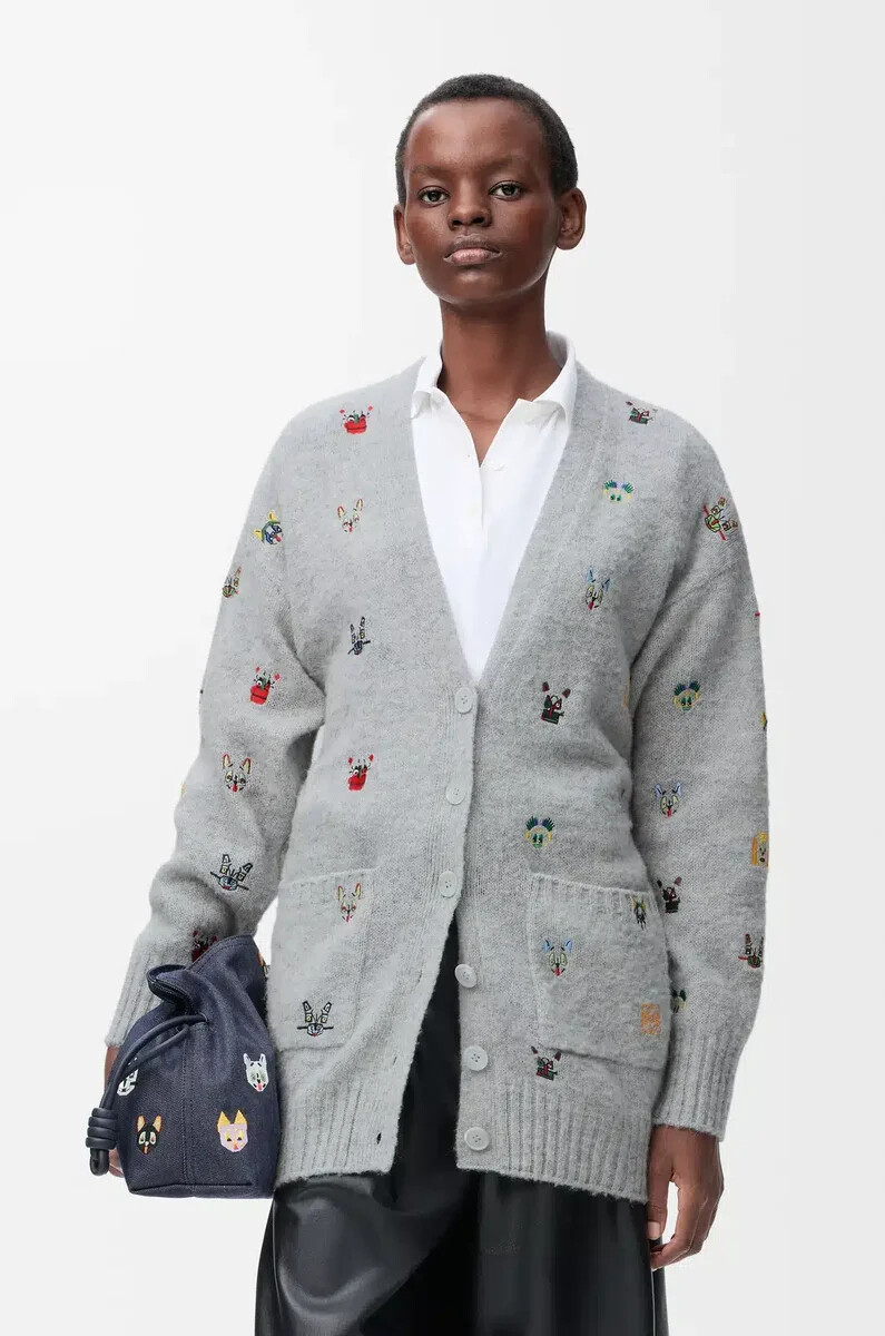 cardigan con cintura in lana grigiomulticolore