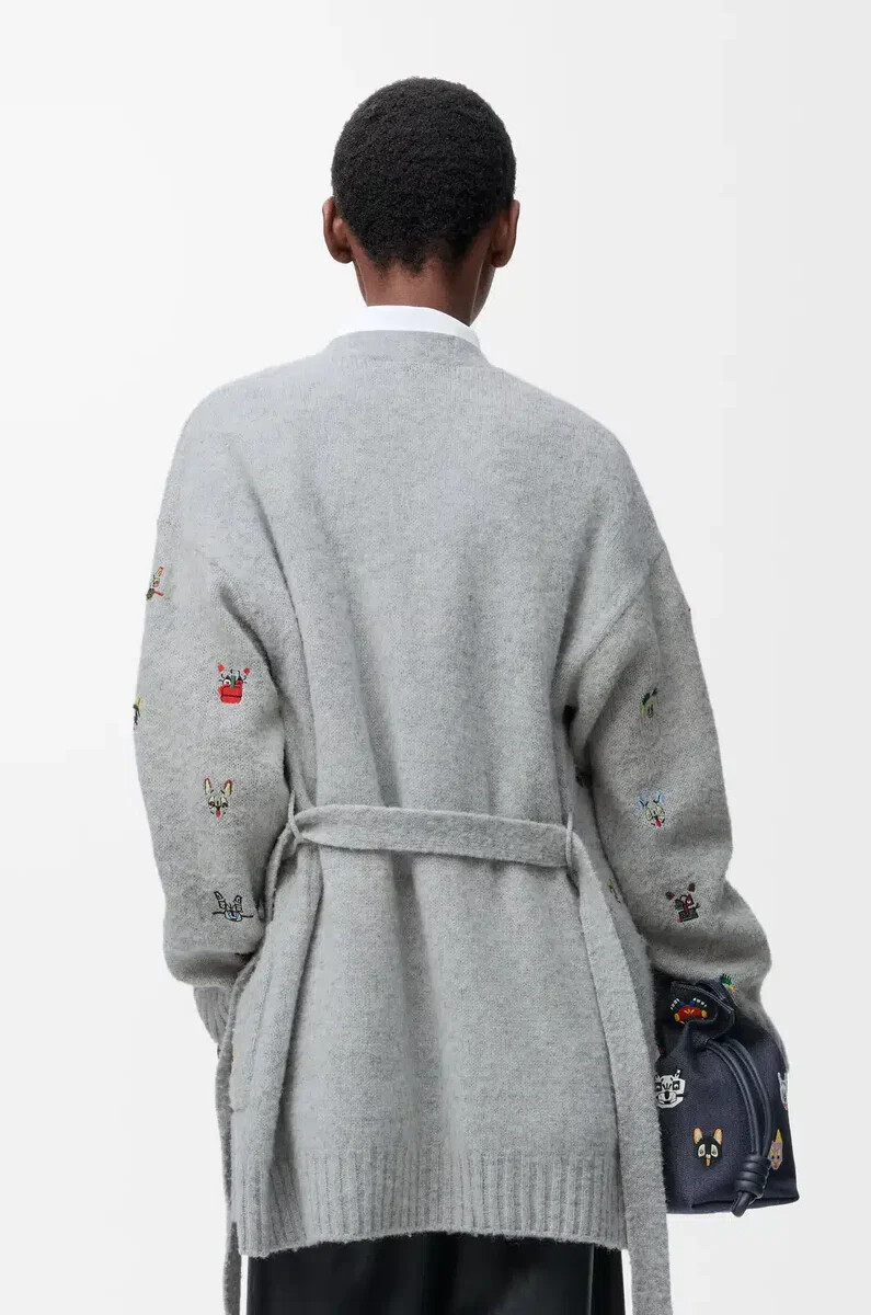 cardigan con cintura in lana grigiomulticolore